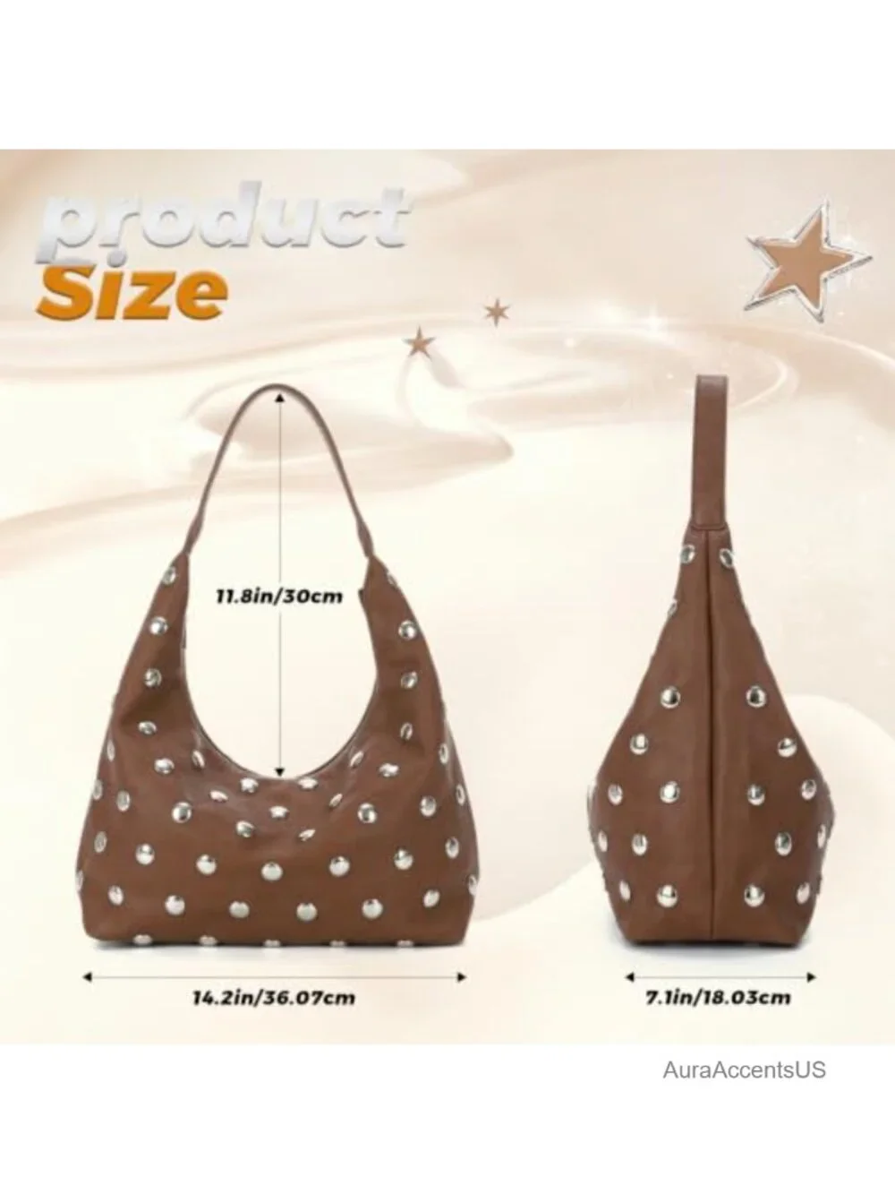 Studded Hobo Bag Faux Leather Slouchy Shoulder Purse Large Rivet Y2K Punk